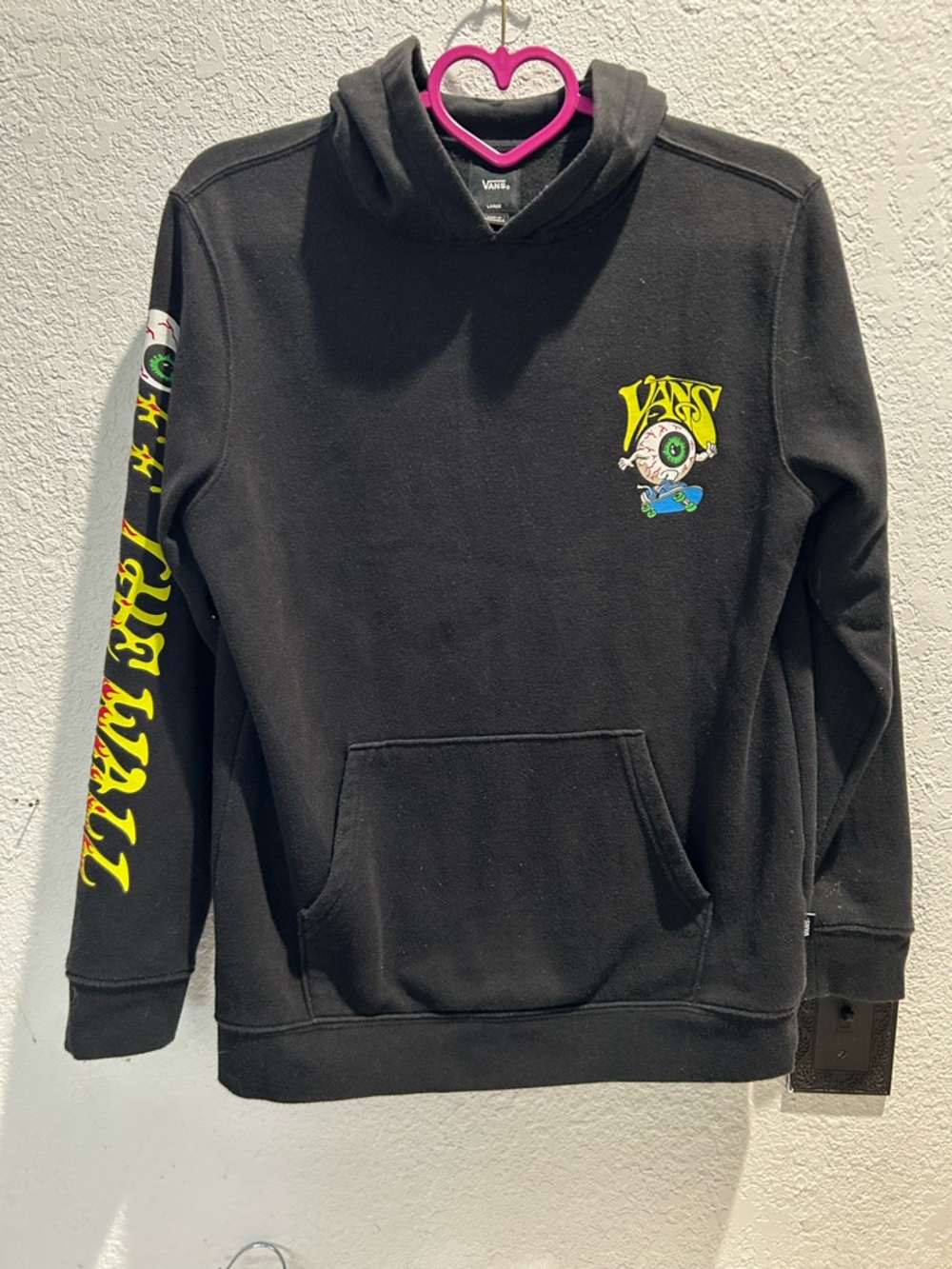 Vans Black Large Hoodie with Green Eyeball Skate Graphic
